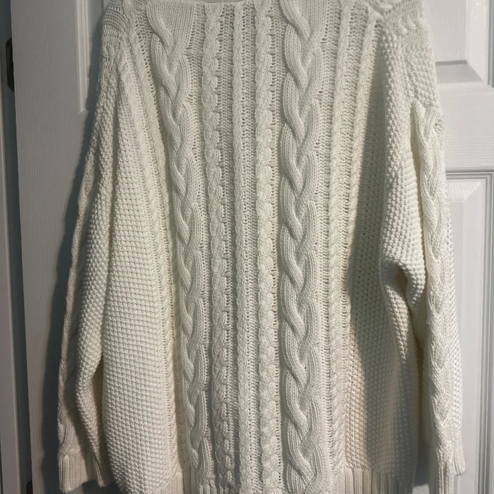 Quince Ivory Organic Cotton Oversized Cable Cardigan Sweater sz Med - Picture 3 of 3